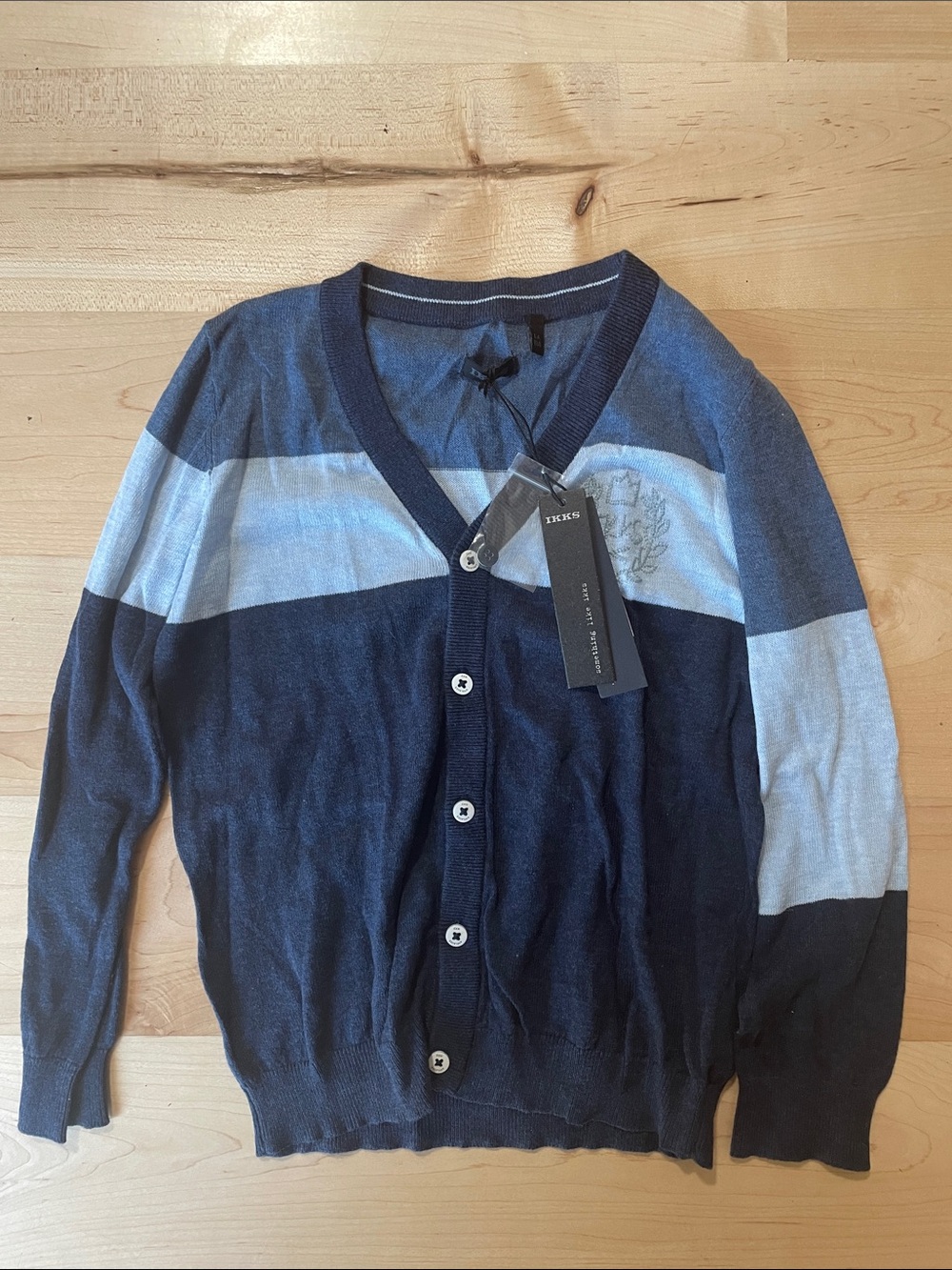 IKKS Boys Cardigan Size 6A Blue Colorblock Knit Sweater NWT